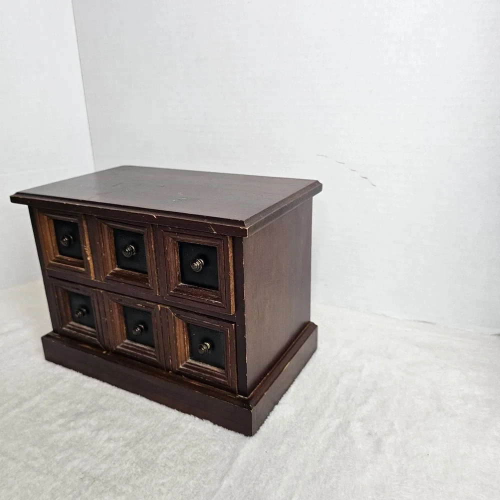 Vintage Wood 4 Drawer Tabletop Armoire/Dresser Style Jewelry Music Box
